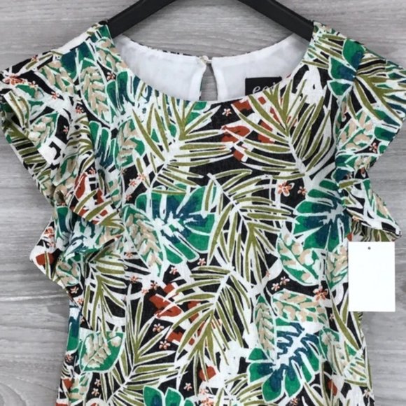 ECI | Tropical Palm Leaf Flutter Sleeve Mini Dress - Picture 3 of 7